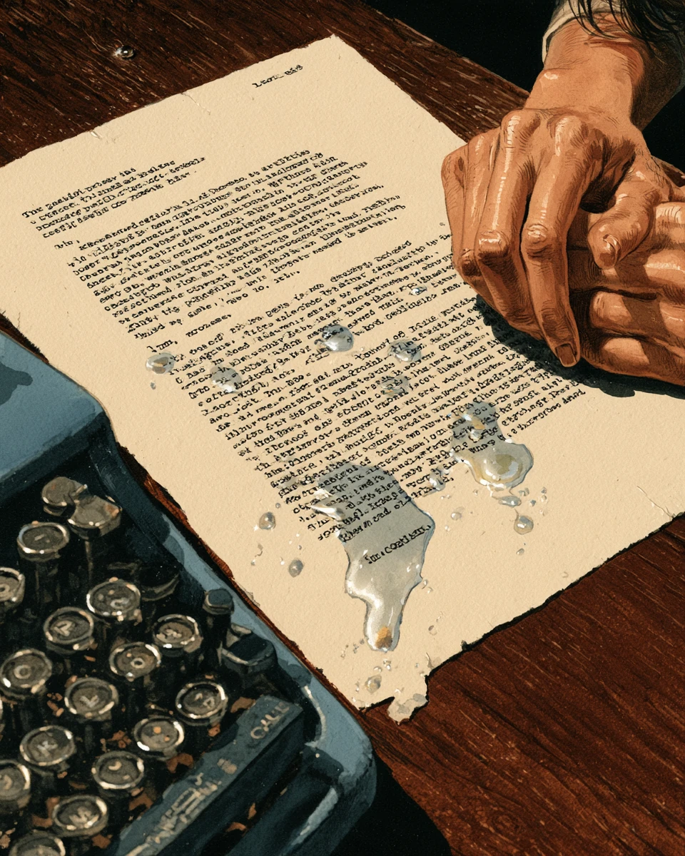 Una carta corregida junto a una máquina de escribir